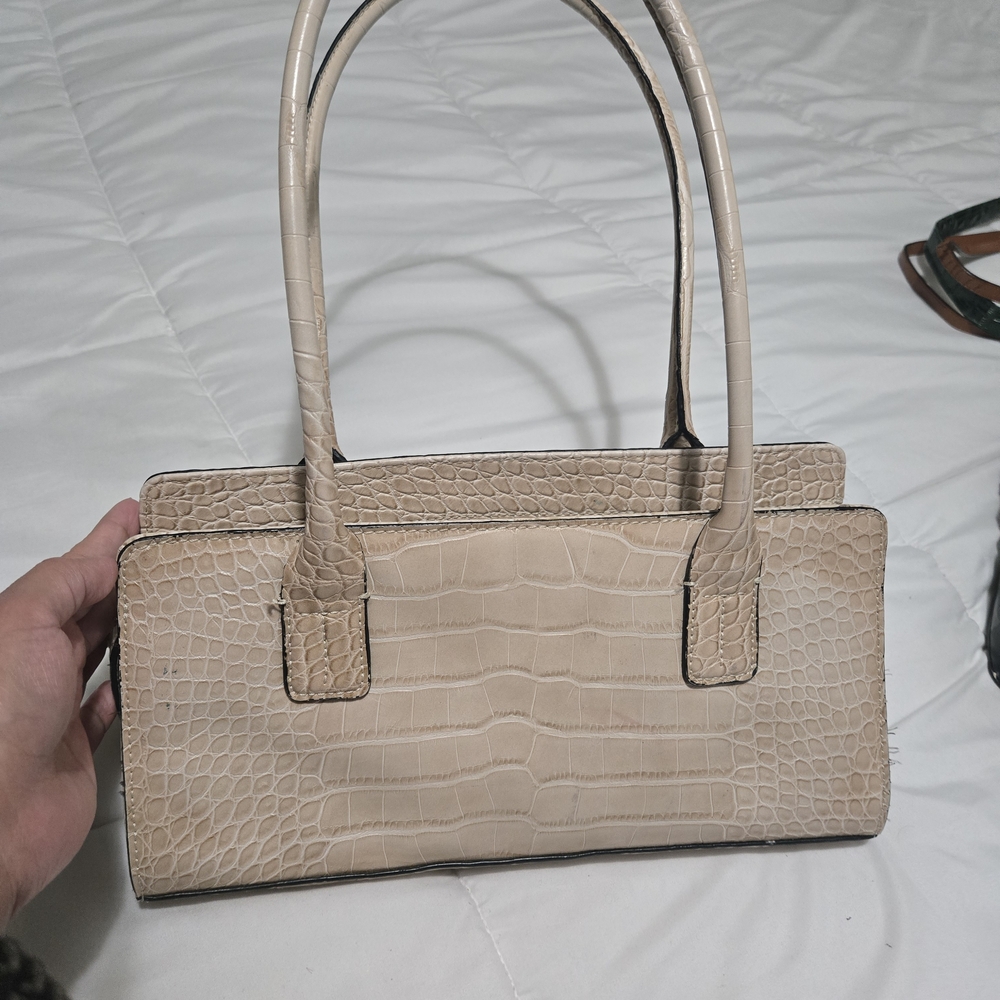 Tommy Hilfiger Cream Crocodile-Embossed Shoulder Bag
